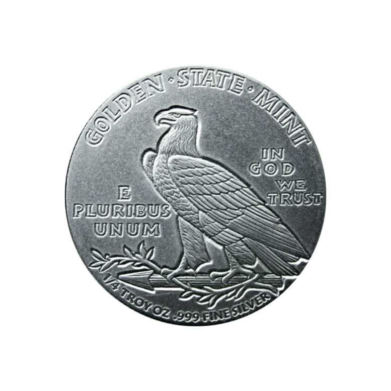 1/4 OZ SILVER ROUND INCUSE INDIAN DESIGN GOLDEN STATE MINT - Image 2